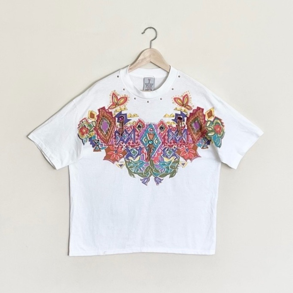 Vintage 1992 K.W.B.L. Los Angeles Western Floral Sequined T Shirt Women’s OS